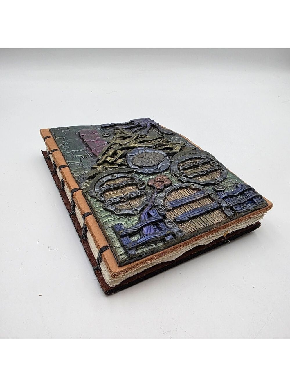 Leather Bound Handcrafted 3D Mystical Garden House Whimsicle Blank Diary